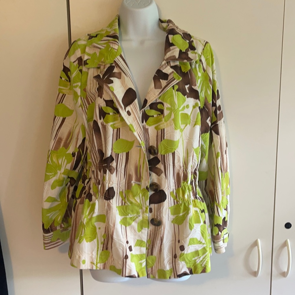 Laura Ashley lime/brown print blazer. 2X